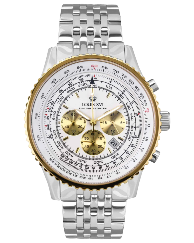 Men's silver Louis XVI watch with steel strap Artagan 3420 - Silver Gold 47.5MM