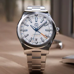 Men's silver Henryarcher Watches watch with steel strap Verden GMT - Halo White 40MM Automatic
