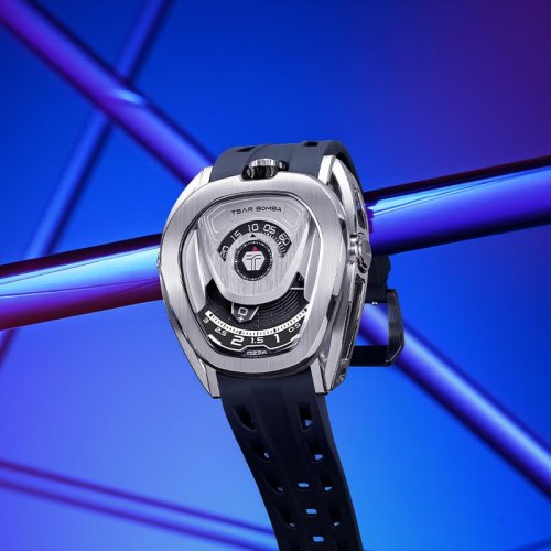 Montre homme Tsar Bomba Watch couleur argent avec élastique TB8213 - Silver / Black Automatic 44MM
