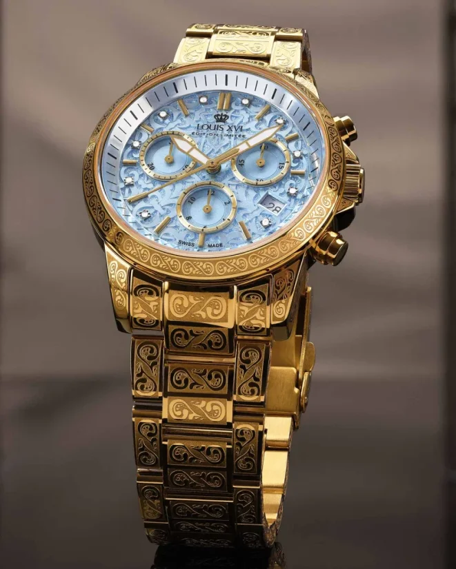 Zlaté dámské hodinky Louis XVI s ocelovým páskem Palais Royale Woman With Diamond 6003 - Gold 38MM