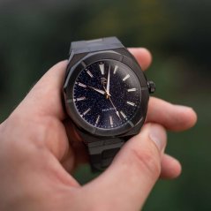 Męski czarny zegarek Rich Paul ze stalowym paskiem Star Dust - Black 45MM