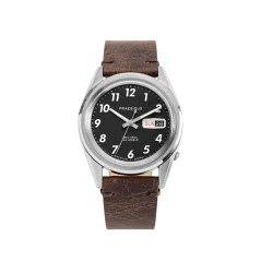 Relógio Praesidus prata para homens com pulseira de couro Rec Spec - White Popcorn Brown Leather 38MM Automatic