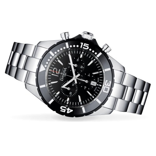 Ασημένιο ρολόι Davosa για άντρες με ιμάντα από χάλυβα Nautic Star Chronograph - Silver/White 43,5MM