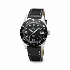 Stříbrné pánské hodinky Eza s koženým páskem 1972 Black Limited Edition - 36MM Automatic