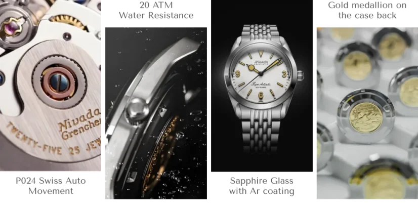 Stříbrné pánské hodinky Nivada Grenchen s ocelovým páskem Super Antarctic White 32065A04 38MM Automatic