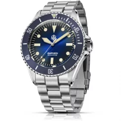 Stříbrné pánské hodinky NTH Watches s ocelovým páskem Amphion Commando No Date - Blue Automatic 40MM