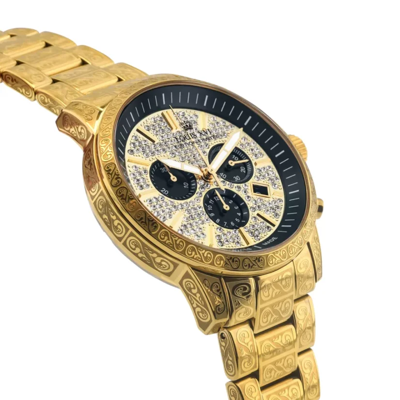 Louis XVI geel herenhorloge met stalen band Palais Royale 1087 - Gold 43MM