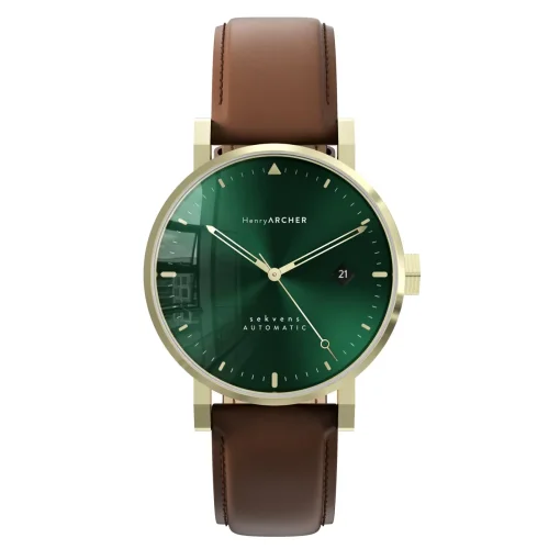 Relógio Henryarcher Watches prata para homens com pulseira de couro Sekvens - Sommer 40MM Automatic