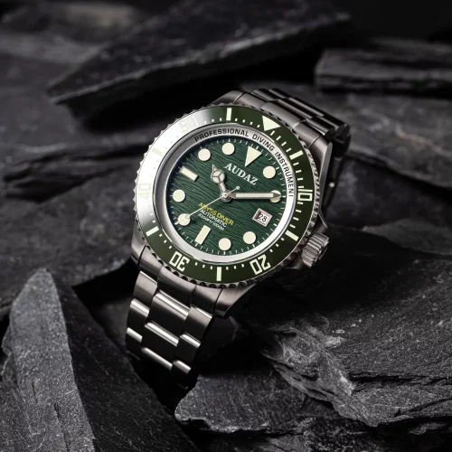 Stříbrné pánské hodinky Audaz Watches s ocelovým páskem Abyss Diver ADZ-3010-08 - Automatic 44MM