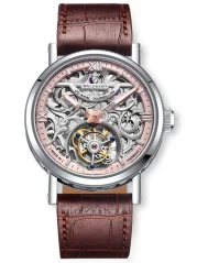 Stříbrné pánské hodinky Waldhoff s koženým páskem Metropolis Red Gold 41MM Automatic