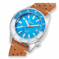 Strieborné pánske hodinky Squale s gumovým pásikom Matic Light Blue Leather - Silver 44MM Automatic
