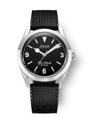Stříbrné pánské hodinky Nivada Grenchen s gumovým páskem Super Antarctic 3.6.9 Black No Vintage Effect 32039A01 38MM Automatic