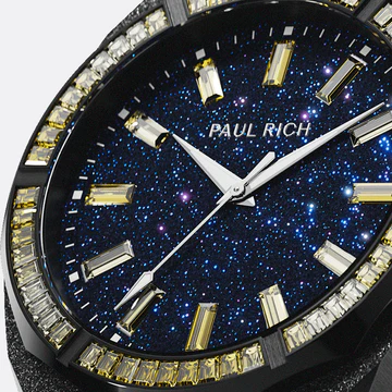 Miesten musta Paul Rich -kello teräshihnalla Bumblebee Frosted Star Dust - Black 45MM Limited edition