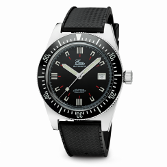 Men's silver Eza watch with leather strap 1972 Diver Black Leather - 40MM Automatic