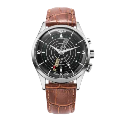 Silberne Herrenuhr Vulcain mit Lederband Nautical Heritage Black White Luminova Steel Triple Caseback - Brown Calf Skin Leather Alligator Printed 42MM Automatic