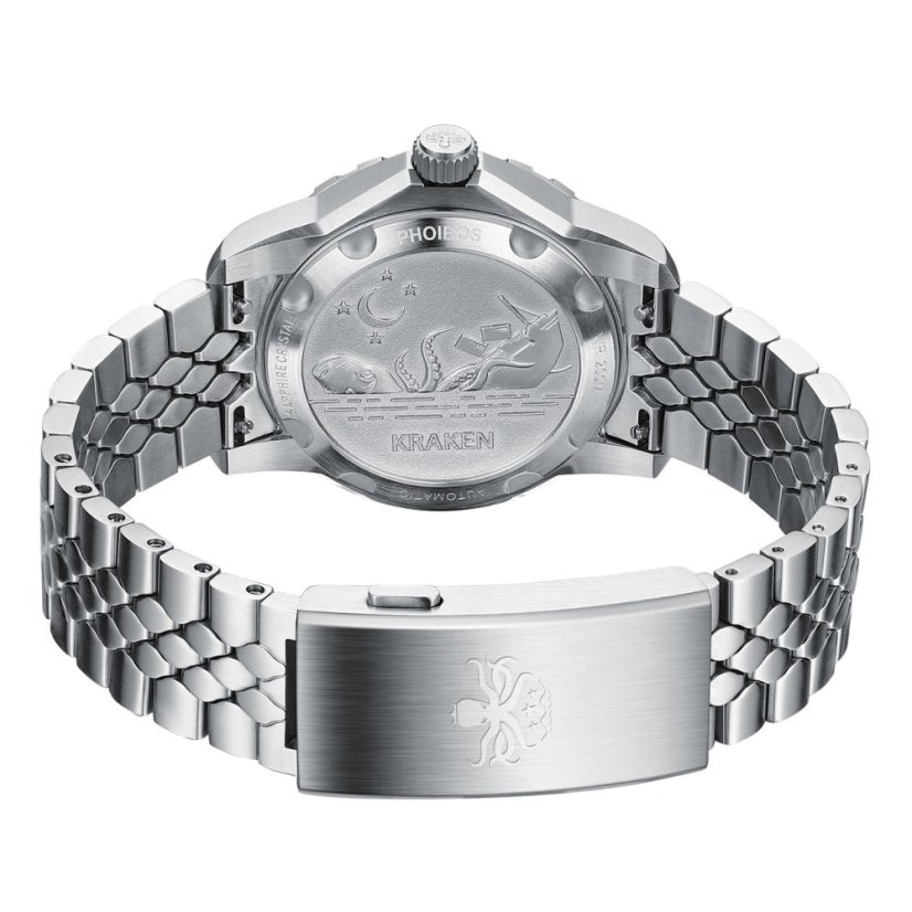 Men's silver Phoibos watch with steel strap KRAKEN 200M PY059H Automatic 40MM