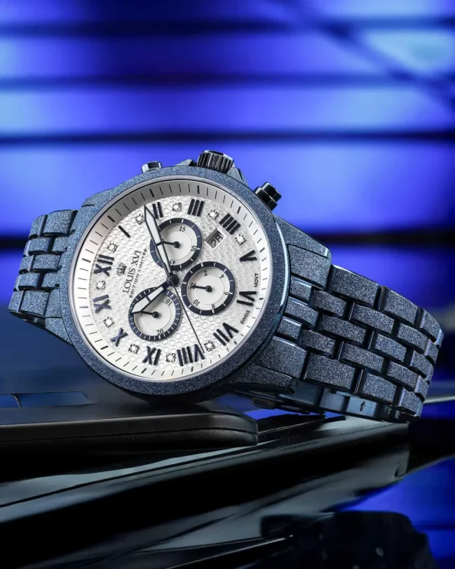Men's blue Louis XVI watch with steel strap Frosted Aramis 2.0 With Diamonds - 3681 Gold 43MM