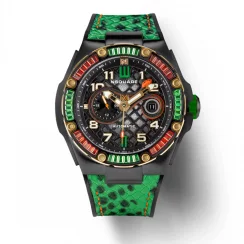 Zwart herenhorloge van Nsquare met leren riem SnakeQueen Green / Black 46MM Automatic