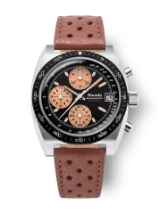 Strieborné pánske hodinky Nivada Grenchen s koženým opaskom Chronosport Mecaquartz Salmon 77002Q23 38MM