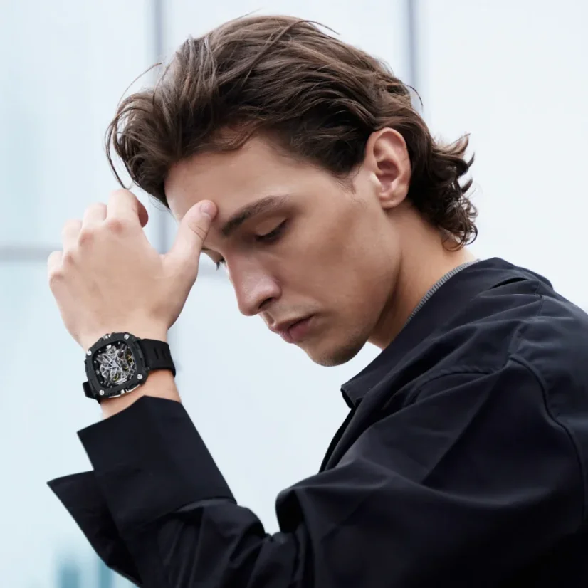 Men's black CIGA Design watch with rubber strap Mechanical Watch Eye Of Horus Black 48MM Automatic