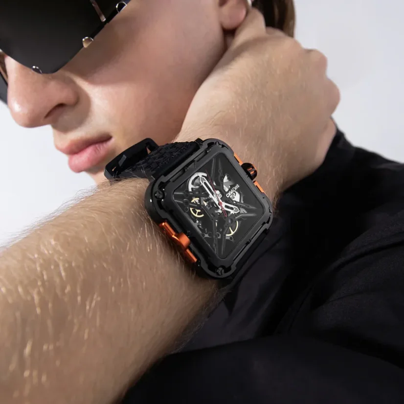 Men's black CIGA Design watch with rubber strap Series X Gorilla Black / Orange 44MM Automatic