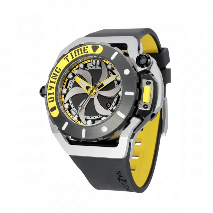 Men's Mazzucato black watch with rubber strap RIM Scuba Black / Yellow - 48MM Automatic