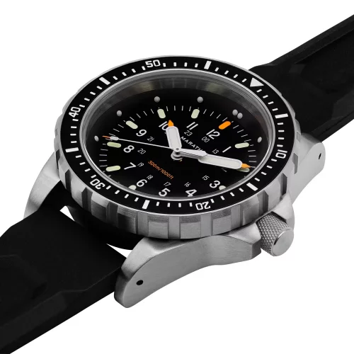 Męski srebrny zegarek Marathon Watches z gumowym paskiem Jumbo Diver's Quartz 46MM