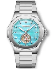 Relógio Waldhoff bracelete de aço prateado para homem Navigator Arctic Blue 40MM Automatic