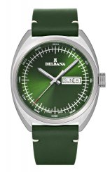 Męski srebrny zegarek Delbana Watches ze skórzanym paskiem Locarno Silver / Green 41,5MM