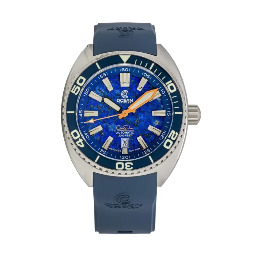 Montre Oceancrawler Watches pour homme en argent avec bracelet en acier Core Diver - Lapis Lazuli Edition 44MM