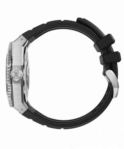 Relógio Paul Rich prata para homens com pulseira de borracha Aquacarbon Pro Midnight Silver - Sunray 43MM