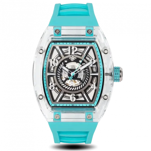 Srebrny zegarek męski Ralph Christian z gumką The Ghost - Aqua Blue Automatic 43MM