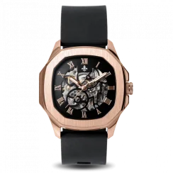 Zlaté pánské hodinky Ralph Christian s gumovým páskem The Avalon - Rose Gold Automatic 42MM