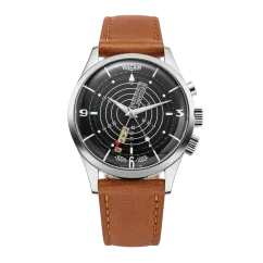 Silberne Herrenuhr Vulcain mit Lederband Nautical Heritage Black White Luminova Steel Triple Caseback - Brown Plain 42MM Automatic