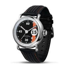 Zilveren herenhorloge van Ferro & Company met leren band PISTA BLACK 42MM Automatic