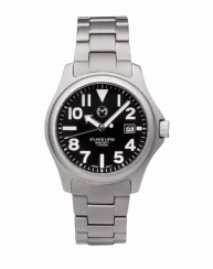 Męski srebrny zegarek Momentum Watches ze stalowym paskiem Atlas Eclipse Solar Black 38MM