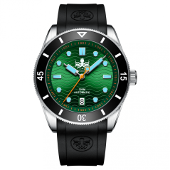 Montre Phoibos Watches pour homme en noir avec bracelet en caoutchouc Wave Master PY010AR - Green Automatic 42MM