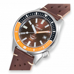 Stříbrné pánské hodinky Squale s gumovým páskem Matic Chocolate Leather - Silver 44MM Automatic