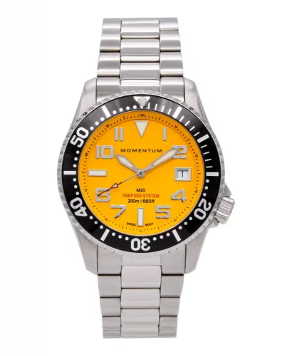 Orologio da uomo Momentum Watches in colore argento con cinturino in acciaio M20 DSS Diver Yellow 42MM