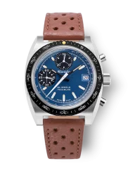 Stříbrné pánské hodinky Nivada Grenchen s koženým páskem CHRONOSPORT Blue 77003A23 38MM Automatic