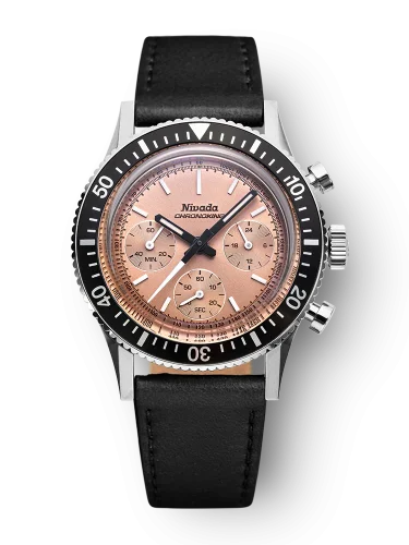 Reloj Nivada Grenchen Plata para hombre con correa de cuero Chronoking Mecaquartz Salamon Black Leather 87043Q17 38MM