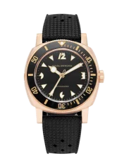 Men's gold Nivada Grenchen watch with rubber strap Pacman Depthmaster Bronze 14123A01 Black Rubber Tropic 39MM Automatic