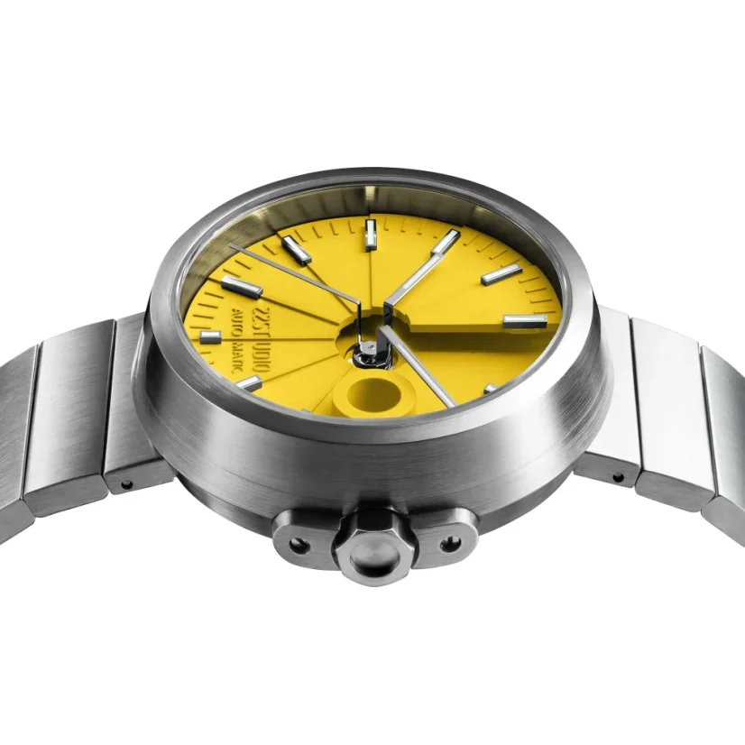 Strieborné pánske hodinky 22Designstudio Watches s ocelovým opaskom Concrete Sport Yellow 45MM Automati