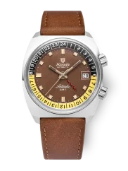 Relógio Nivada Grenchen pulseira de couro prateado para homens Antarctic GMT - Tropical 32061A16 36MM Automatic