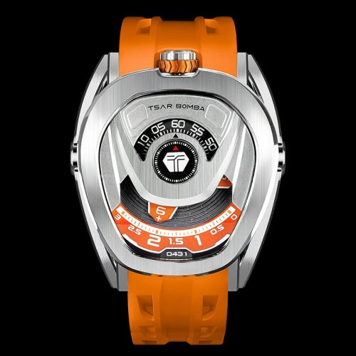 Čierne pánske hodinky Tsar Bomba Watch s gumovým pásikom TB8213 - Silver / Orange Automatic 44MM