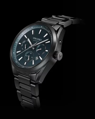 Czarny męski zegarek Vincero ze stalowym paskiem The Reserve Automatic Gunmetal/Slate Blue 41MM