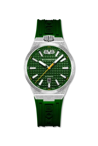 Silberne Herrenuhr Bomberg Watches mit Gummiband OLIVE GREEN 43MM Automatic