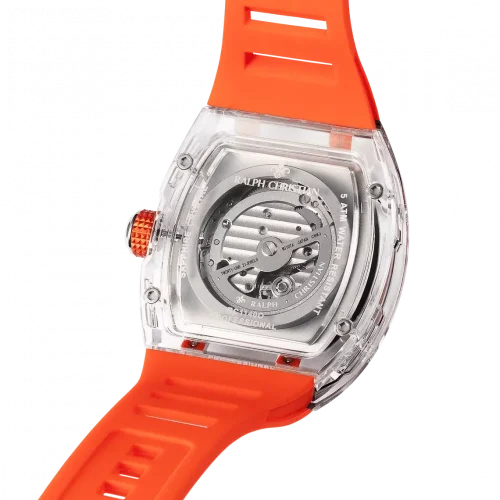 Strieborné pánske hodinky Ralph Christian s gumovým pásikom The Ghost - Neon Orange Automatic 43MM