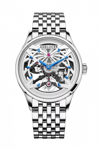 Silberne Herrenuhr Agelocer Watches mit Stahlband Schwarzwald II Series Silver Rainbow 41MM Automatic
