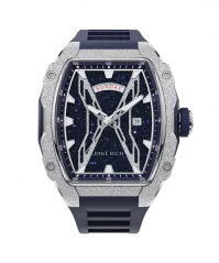 Montre homme Paul Rich Watch couleur argent avec caoutchouc Frosted Astro Day & Date Lunar - Silver / Blue 42,5MM